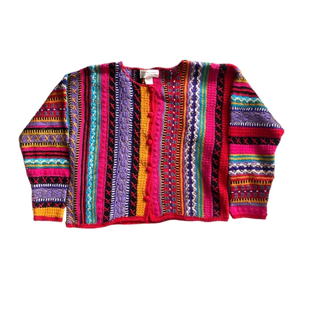 Casual Corner Vintage Rainbow Chunky Knit Button Down Sweater size medium - Picture 2 of 5